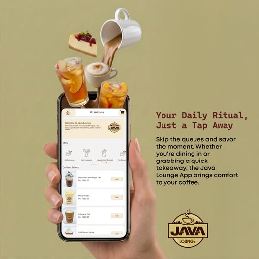 The Java Lounge app showing the menu and best sellers